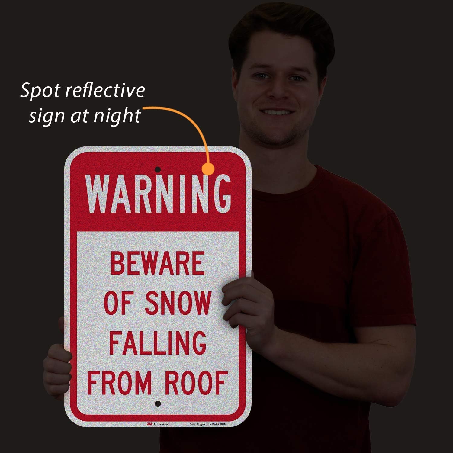 SmartSign "Warning - Beware Of Snow Falling From Roof" Sign | 12" x 18" 3M Engineer Grade Reflective Aluminum