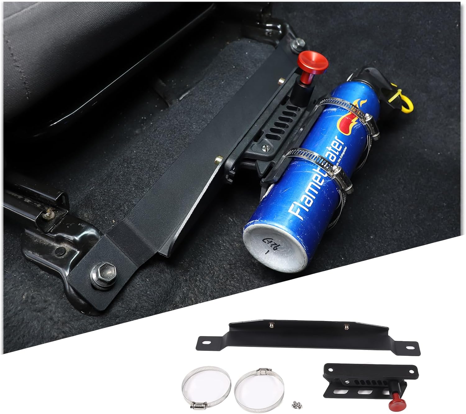 LLKUANG Adjustable Roll Bar Fire Extinguisher Mount Holder for Toyot@ Tacoma 2016-2022,Aluminum Alloy Car Passenger Seat Fire Extinguisher Mount Bracket