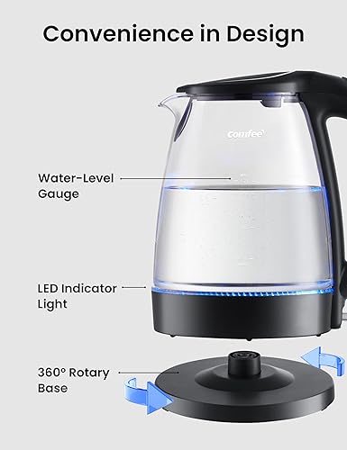 Vista 10 de COMFEE' Hervidor eléctrico de acero inoxidable, hervidor de té eléctrico y caliente de 1.7 litros, hervidor de agua caliente y hervido rápido