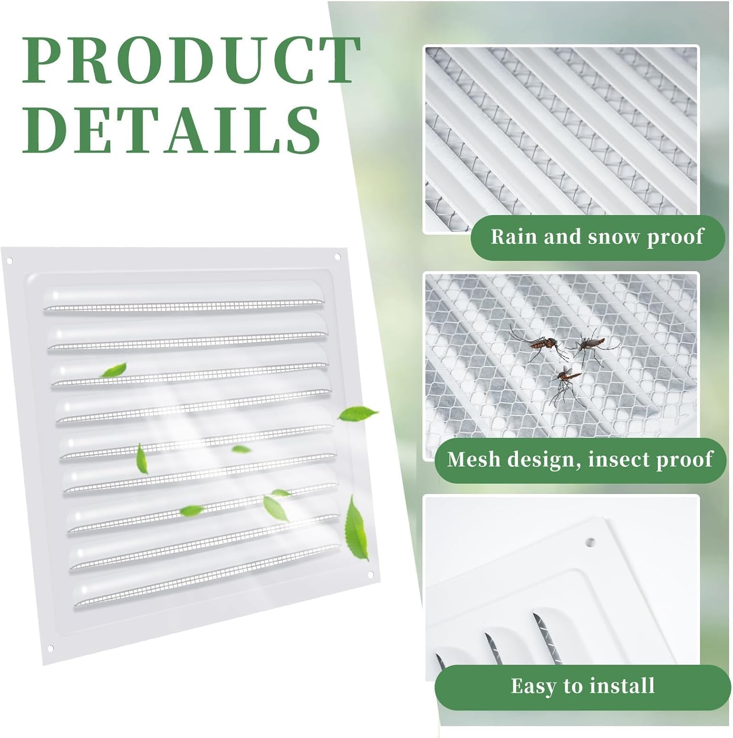 2 Pcs Gable Vent 6" x 6" Square Shed Vents Metal Attic Vent with Screen Mesh Louver Vent Grille for Exterior Door House Attic Garage Ceiling (White)