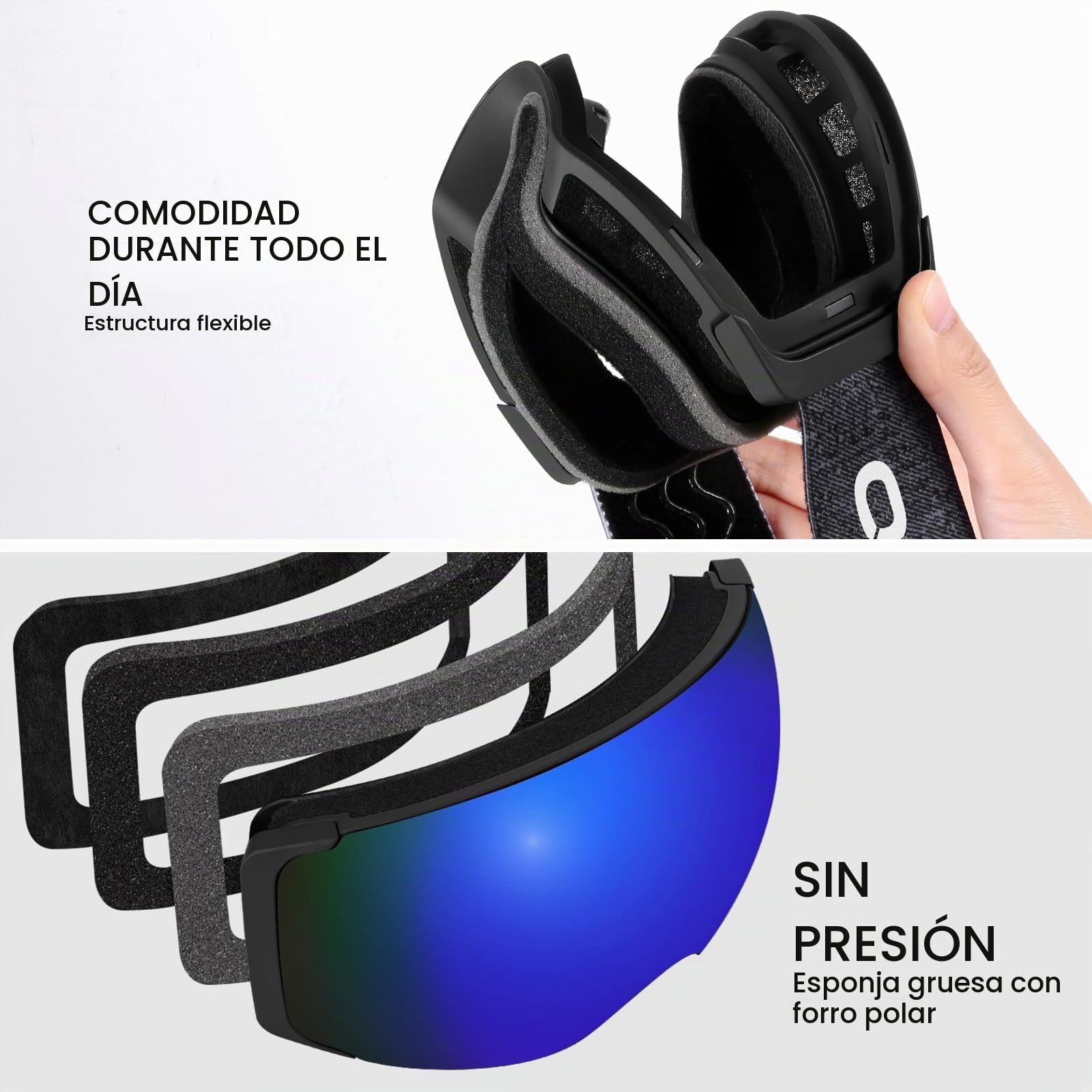Odoland Gafas de Esquí Esféricas Grandes Sin Marco con Lentes Magnéticas Intercambiables, Máscara de Esquí para Adultos y Jóvenes, BL