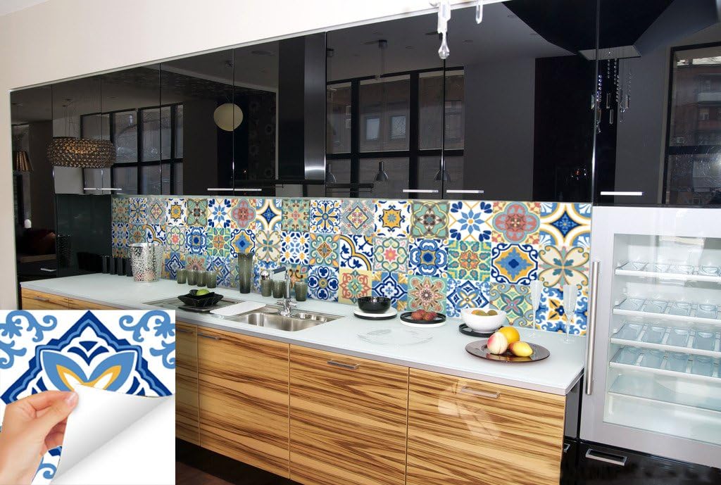 GSS Designs 24 PC Pack Traditional Mexican Talavera Tile Stickers for Bathroom & Kitchen Backsplash Decoration 4x4 Inch (10x10cm) Waterproof Removable Wall Sticker Decals(TS24-005)
