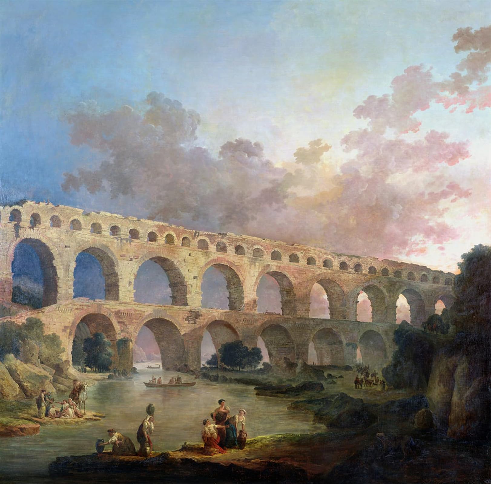 ARTXLXXBN Famous Painting Canvas Artwork Graffiti Print the Pont Du Gard Nimes by Hubert Robert Portrait Canvas Image for Home Decor 60x90cm