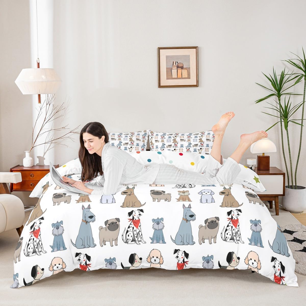 Erosebridal Kids Cute Dogs Comforter Cover Twin Cartoon Puppy Pug Bedding Set for Girls Boys Lovely Pet Duvet Cover Animal Theme Quilt Cover for Animal Lovers Modern 3D Printed Home Bedroom Decor