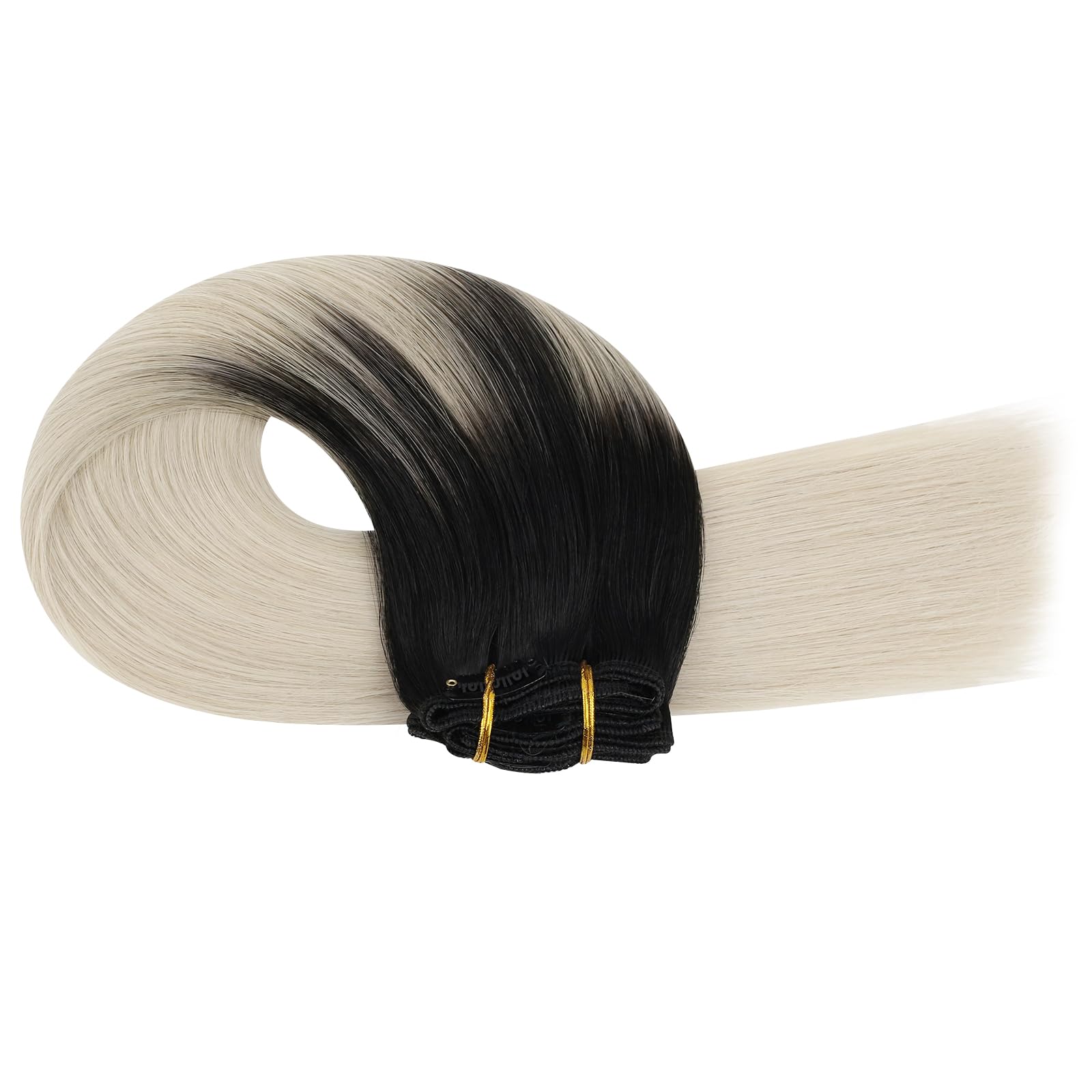 Ugeat Przedłużanie Włosów Clip in, Włosy Ludzkie, Ombre Naturalna Czerń do Blondu, 35 cm 7 sztuk 105g, Włosy Clip in Extensions Platynowy Blond, Remy Naturalne Proste