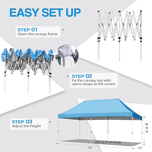 Miniatura 2 de Nianles Tienda de campaña desplegable de 10 x 20 pies, toldo duradero para exteriores, sombra instantánea, tienda comercial impermeable ajustable