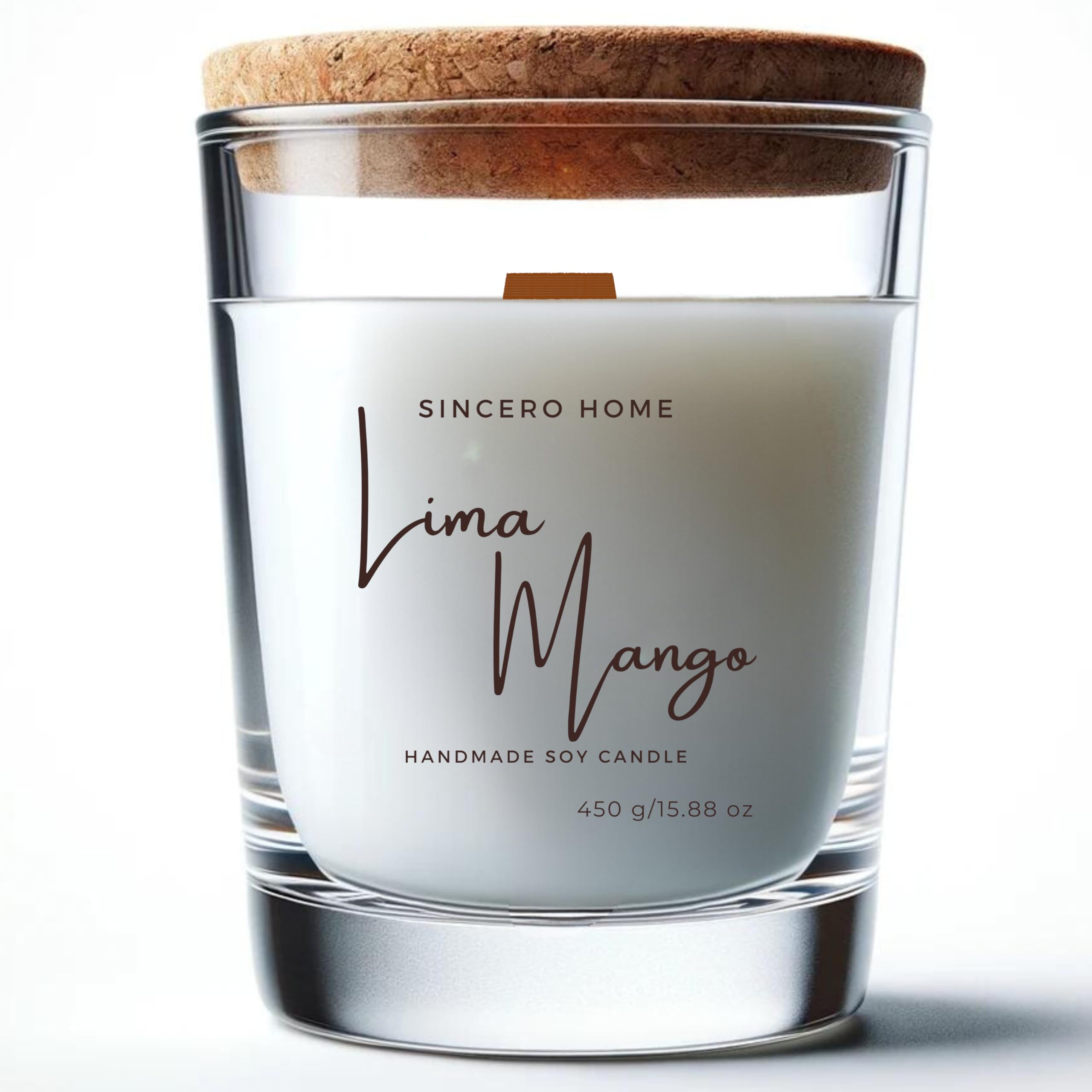 Sincero home Vela Aromática de Soja con Aroma de Lima y Mango, Ecológica y Artesanal con Mecha de Madera, Regalo Original para Cualquier Ocasión, 450g