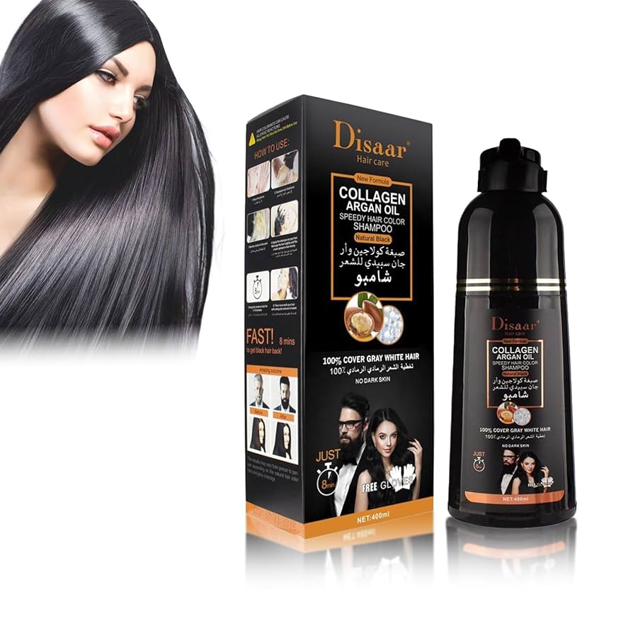 Champú De Tinte Para Cabello Negro Instantáneo Con Colágeno y Aceite De  Argán - Cubre Canas (400 Ml) : Amazon.es: Belleza