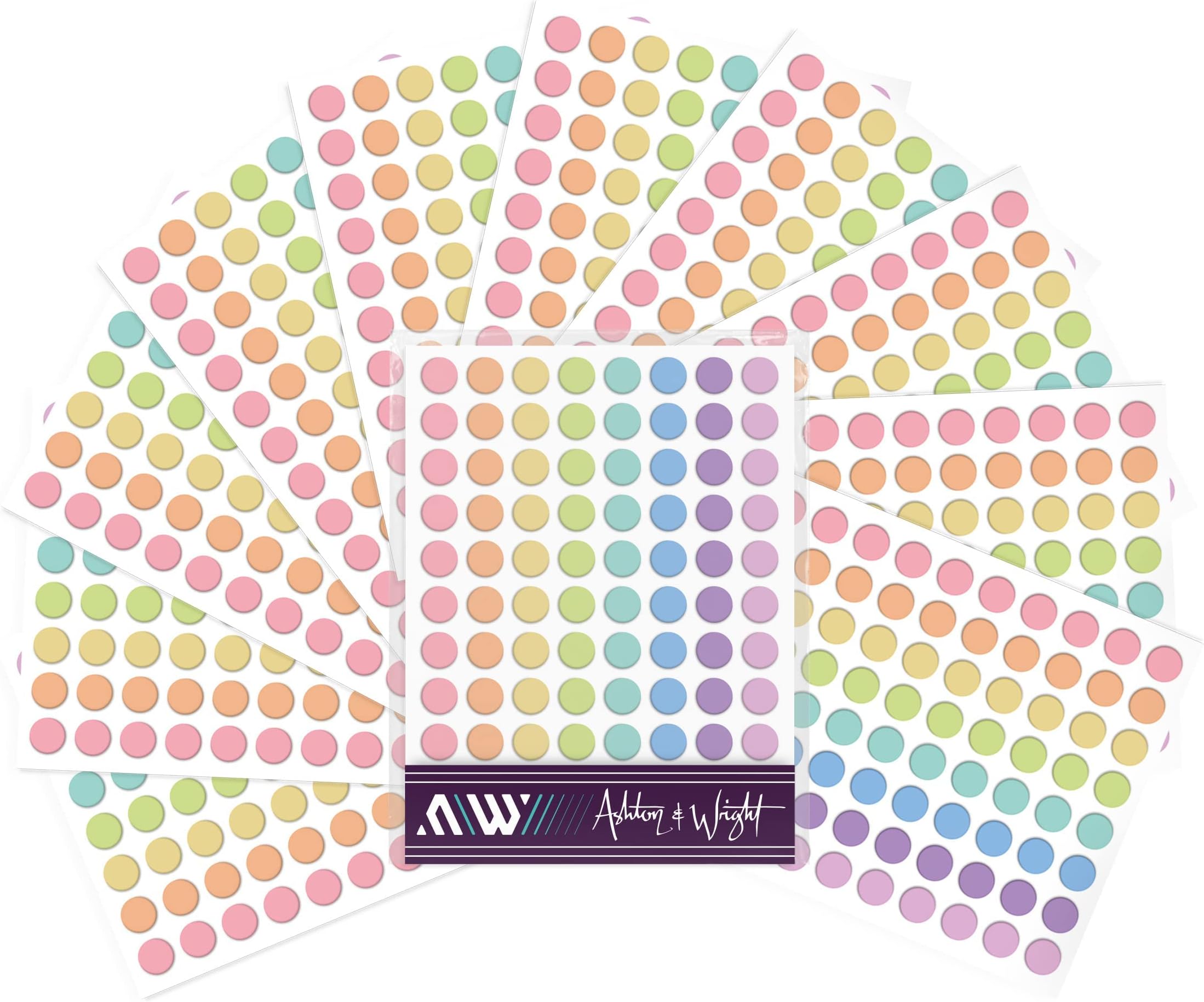 Ashton and Wright8mm Assorted Dot Stickers - 880 Easy Peel Colour Coding Labels - Pastel