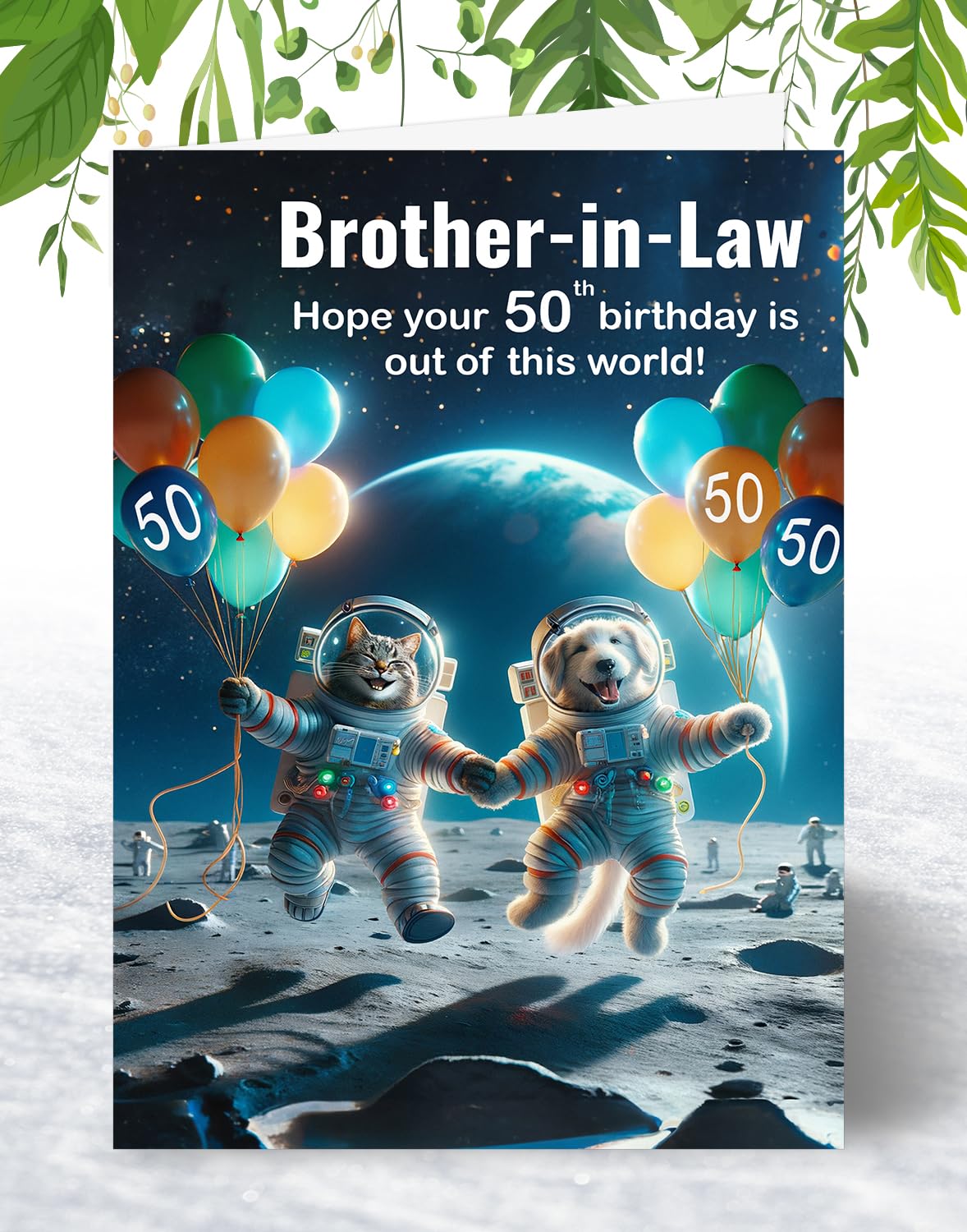 Geburtstagskarte Zum 70. Geburtstag Für Schwager – Lustiges Weltraumkatze & Hund Design, A5 (148x210 Mm), 300 G/m² Karton, Mit Blauem Umschlag, Made In UK