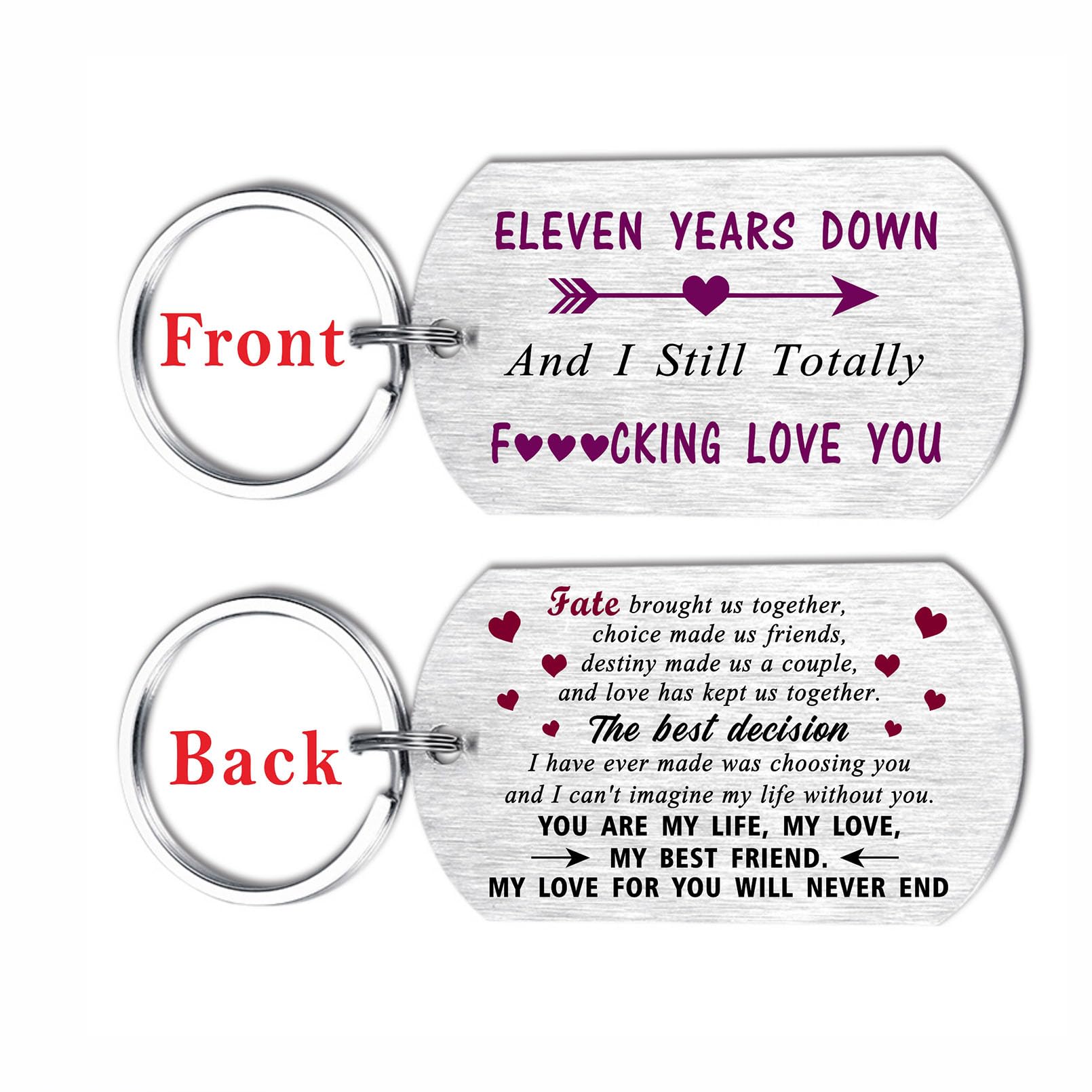 Mataly 11th Wedding Anniversary Steel Gifts for Him Husband - 11 Years Down I Still Love You, Gifts for Mens Anniversary Double-side Engraved Keychain