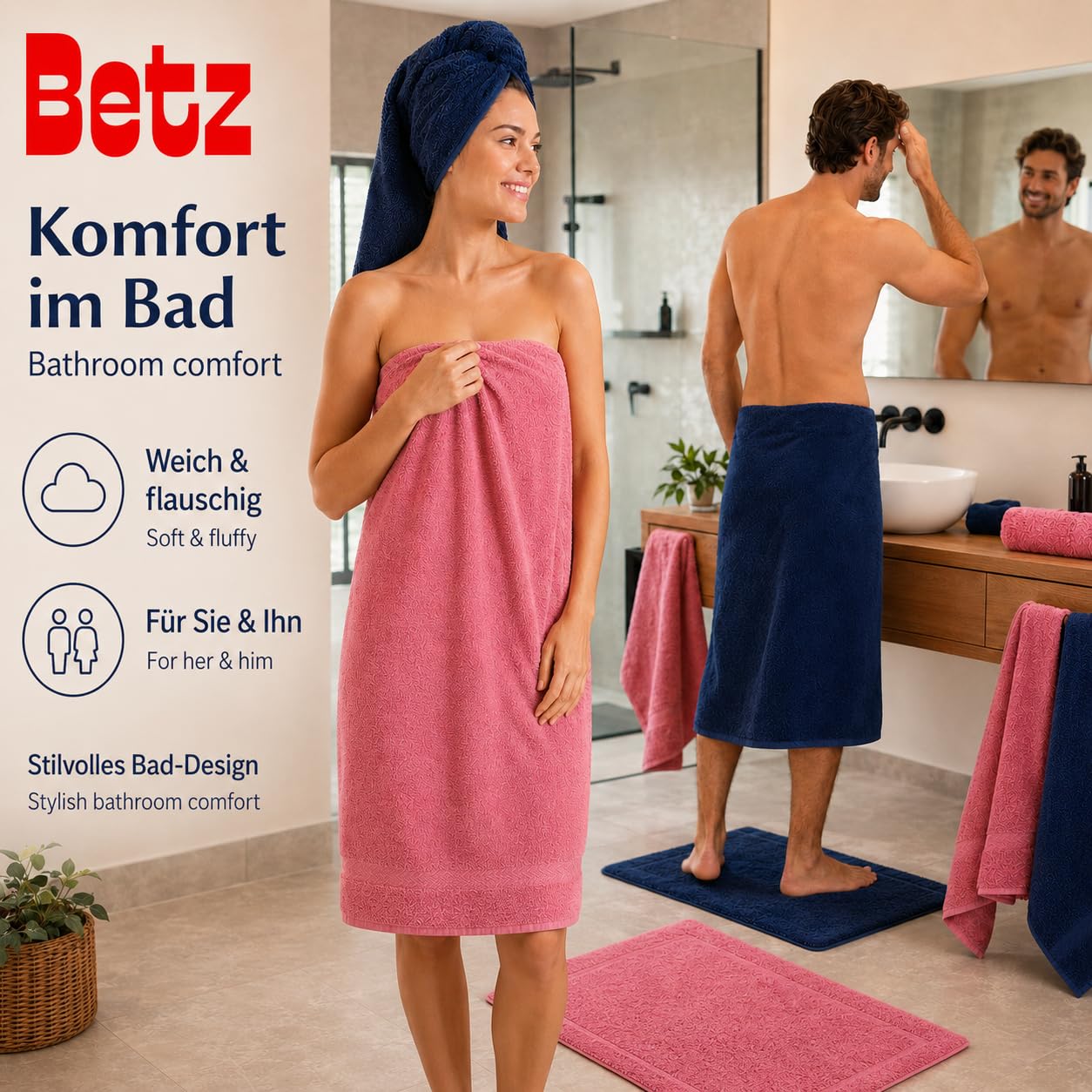 Betz 10-częściowy zestaw ręczników Classic 100% bawełna 2 ręczniki kąpielowe 4 ręczniki do rąk 2 ręczniki dla gości 2 ręczniki do rąk kolor ciemnoniebieski i brudny róż