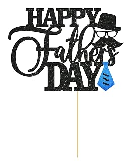 SVM CRAFT® Happy Father's Day Cake Topper, Best Dad Ever, Father's Birthday Party Decoration Supply Black Glitter.