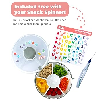 GoBe Kids Small Snack Spinner Flip Bundle with Hand Strap and Sticker Sheet - Reusable Snack Container with 5 Compartment Dispenser and Lid | BPA/PVC Free | Dishwasher Safe | No Spill - Coral Pink | Bundle with Hand Strap & Stickers, Reusable Snack Container with Dispenser and Lid, No Spill, Dishwasher Safe