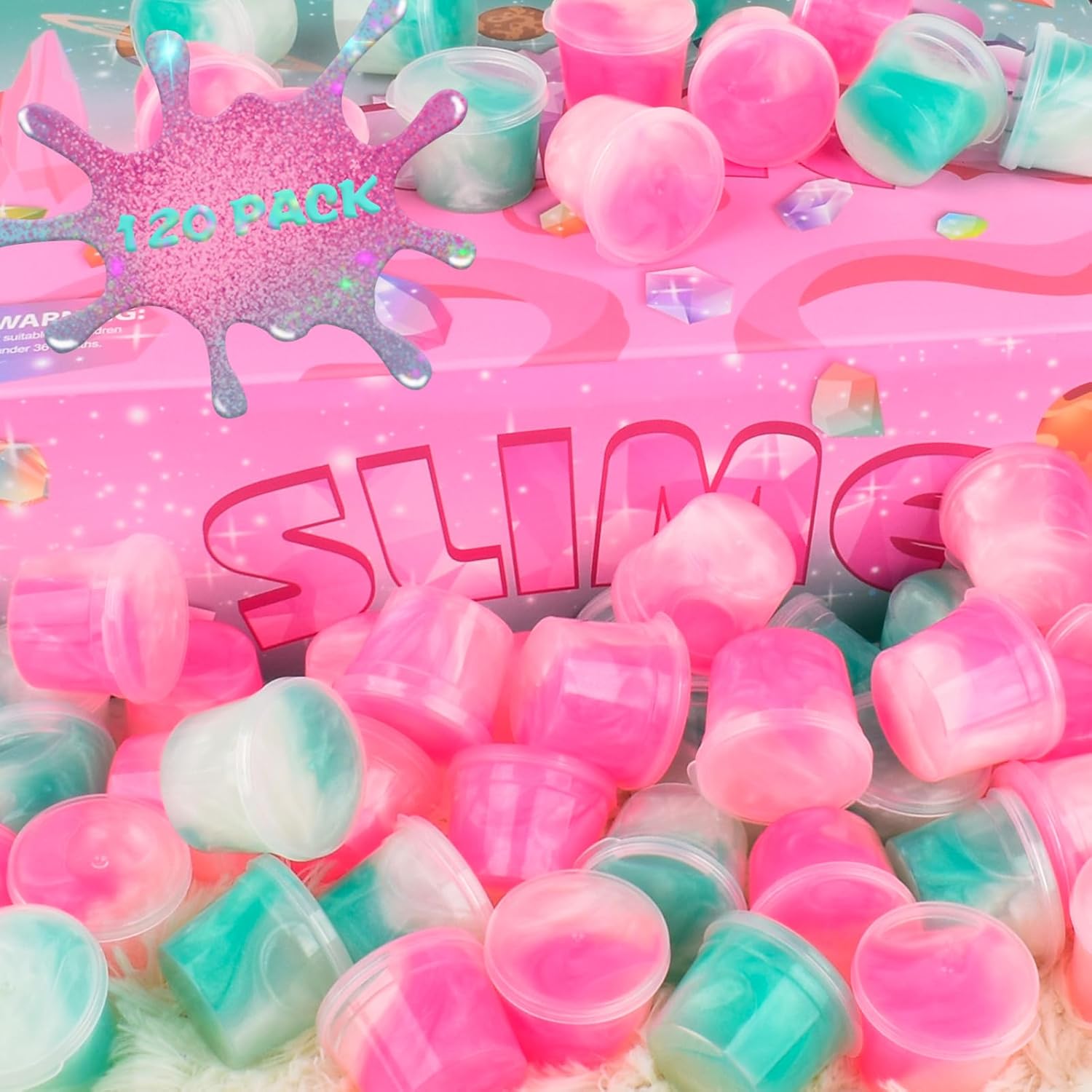 120 Pack Galaxy Slime Kit, Mini Bulk Slimes, Smooth & Soft, Slime Party Favors, Goodie Bag Stuffers, Valentines Day Gifts for Kids, Classroom Exchange Prizes, Stress Relief Toys for Girls Boys 8-12