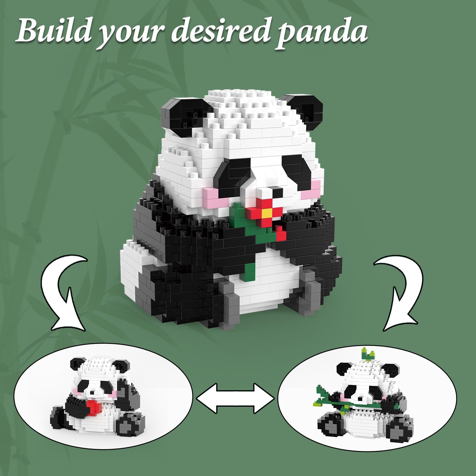 Shuhong Mini Mattoncini da Costruzione Panda, Set 3 in 1 con