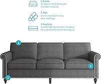 Vista 6 de CECER Juego de sofá de 3 piezas para sala de estar, juego de sofá de tela de lino con ribete de cabeza de clavo, moderno sofá modular tapizado de 6