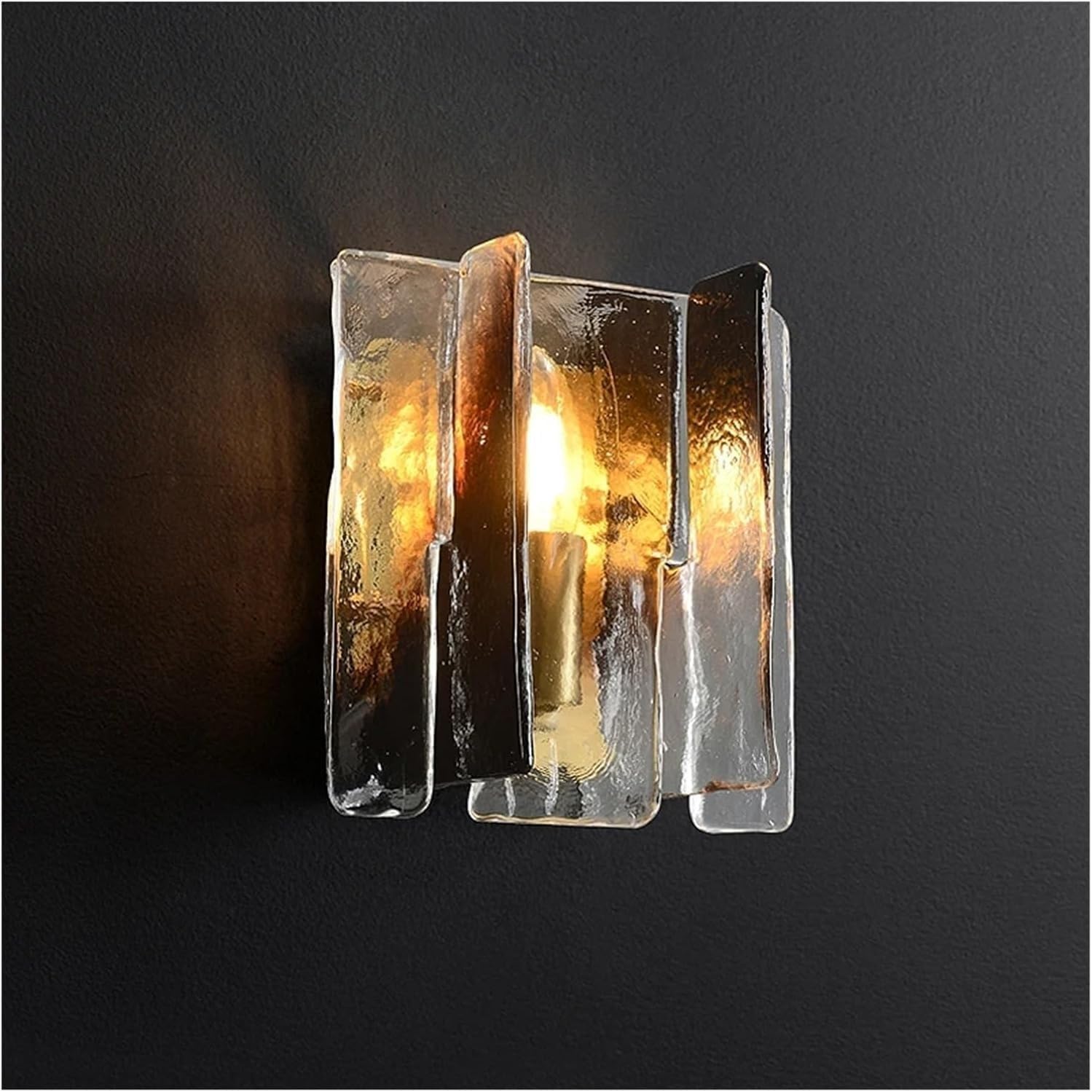 CWCQGH French Glass Wall Lamp All Copper Quadrangular Shape Indoor Wall Sconce with E14/12 Base Wall Light for Bedroom Bedside Background Wall Living Room