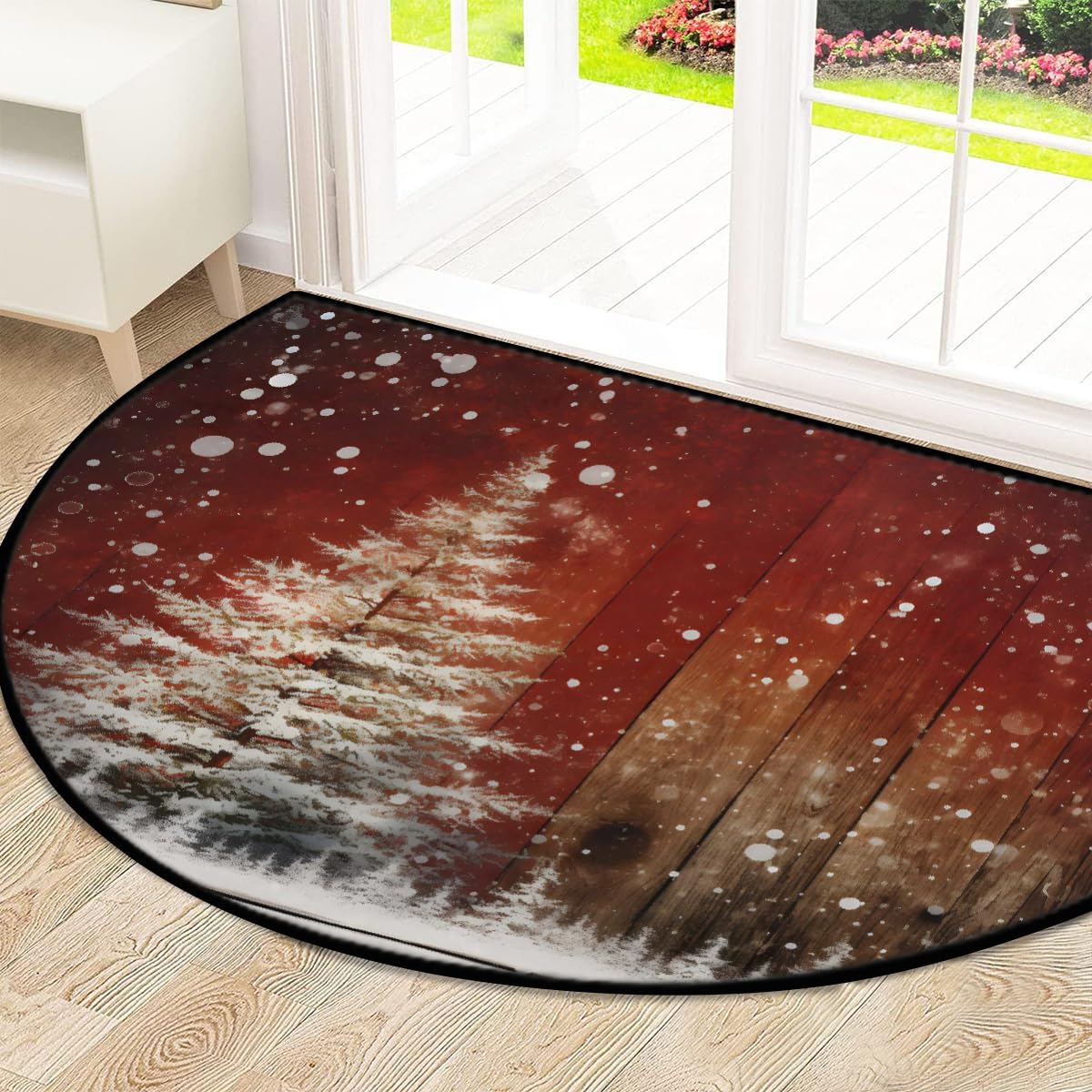 Mexpekil Paillasson en demi-lune en bois rustique pour intérieur et extérieur - Lavable - Absorbant la saleté - 100 x 160 cm