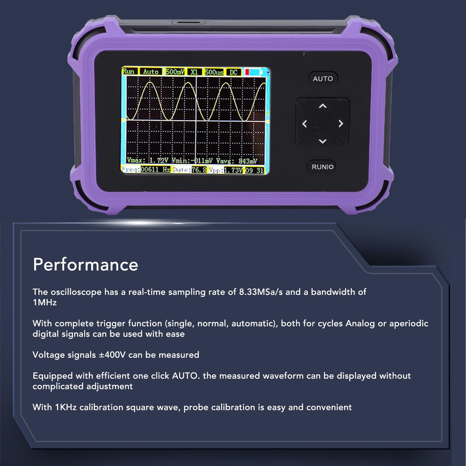 Oscilloscopio Portatile, Mini Oscilloscopio Digitale Portatile, Alta Frequenza di Campionamento, Larghezza di Banda 1 MHz Tester Audios per Diagnostica Riparazione Auto