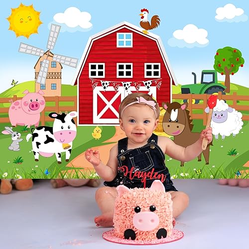 Miniatura 2 de Avezano Fondo de animales de granja, granero rojo, fiesta de cumpleaños, decoración de animales de granero, baby shower, suministros de fondo de