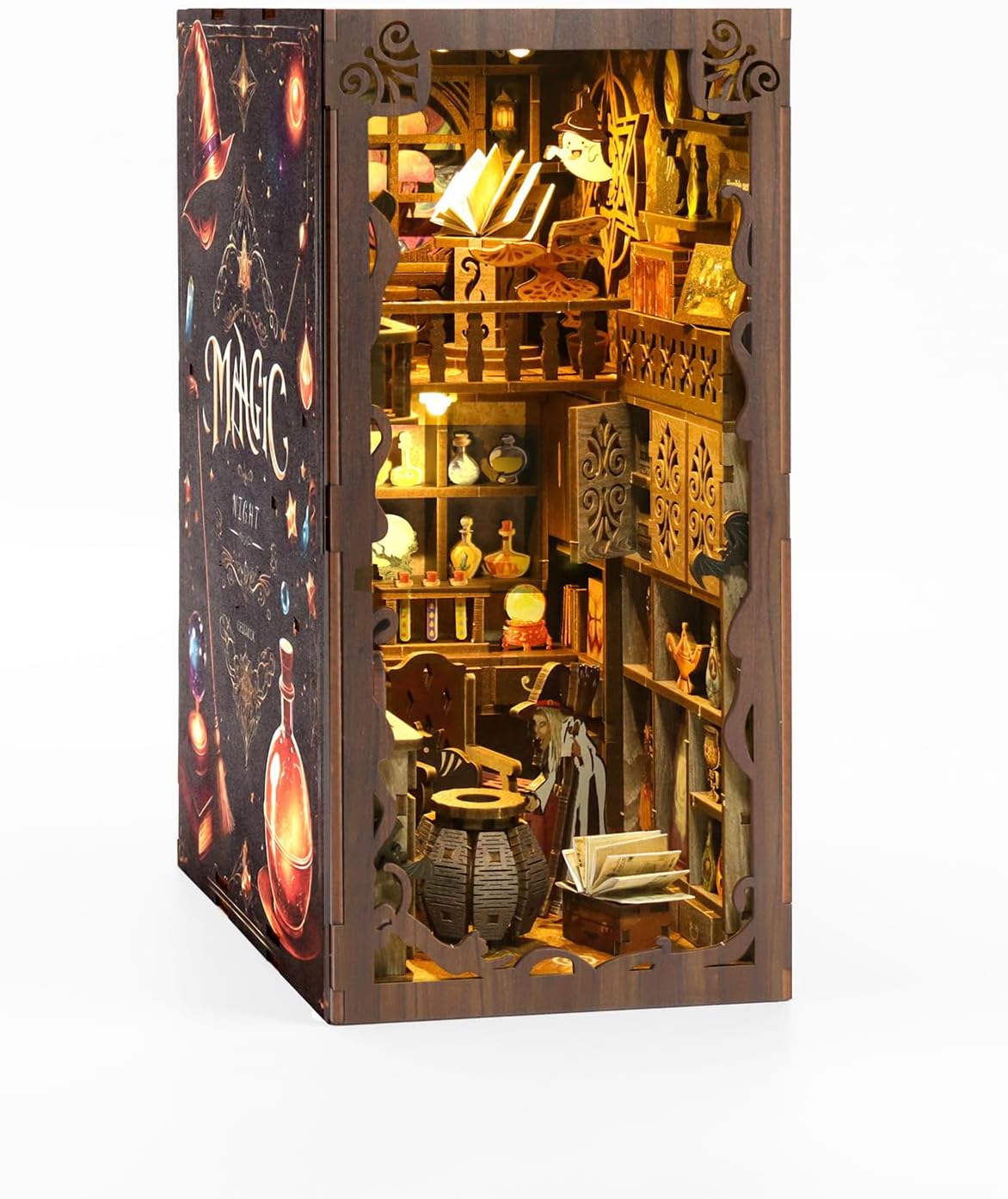 A Quiet Nook – Magic Night | DIY Miniature 3D Wooden Puzzle Kit with LED Lights | Relaxing Craft Kit for Adults & Teens | Nook Book