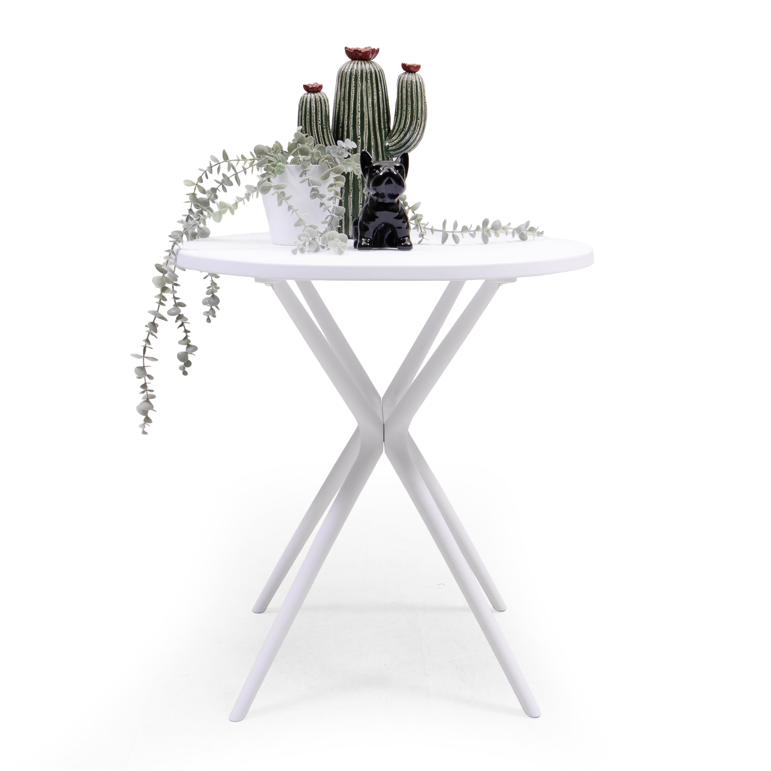 Homely – Mesa velador Redondo parea jardín JARA | 65 cm Diámetro, 75 cm Alto | Mesa Polipropileno Resistente con Textura Efecto Rejilla | Material idoneo para Exterior | Color Blanco