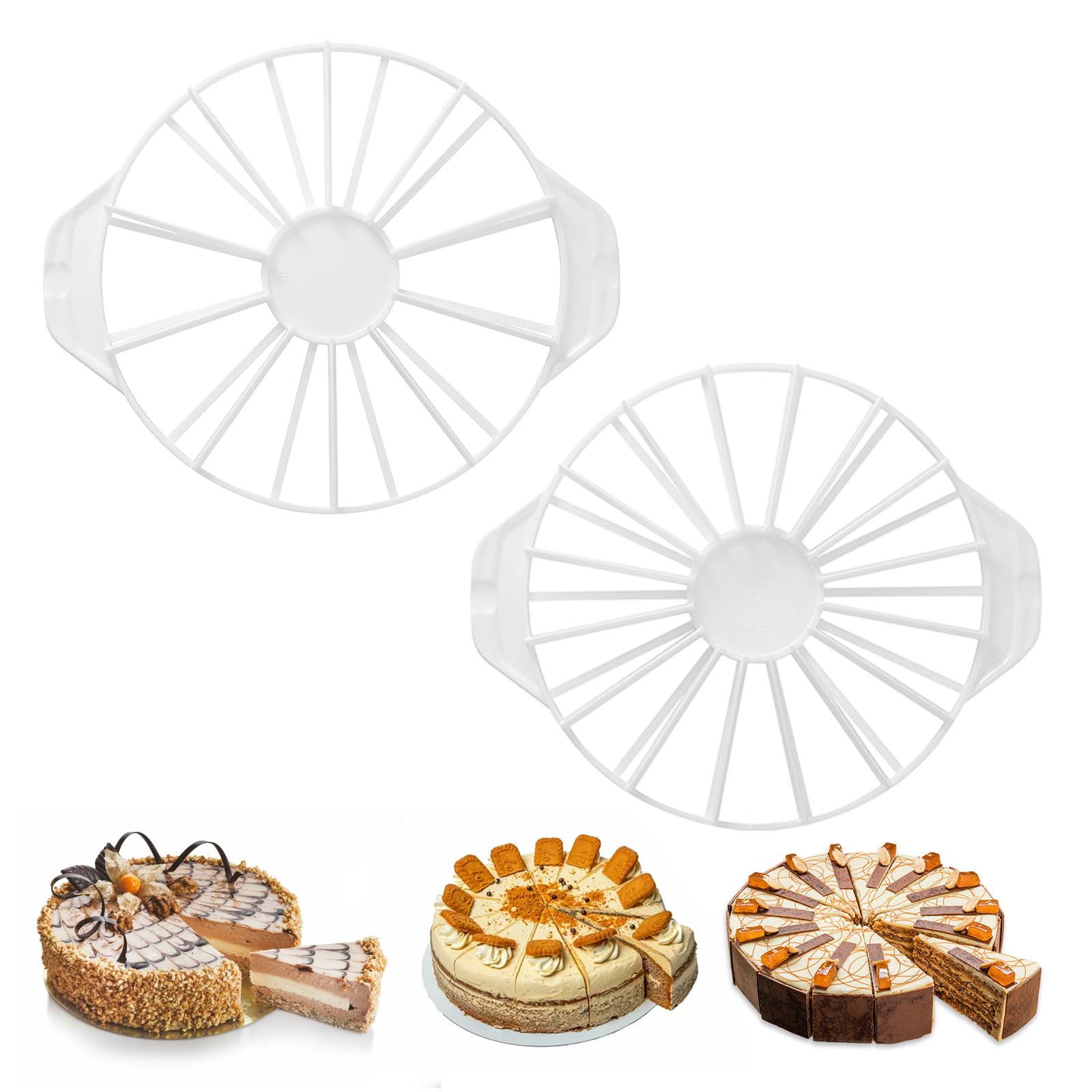 GYYXH 2pcs Cake Divider, Cake Slicer 10/12/14/16 Slices, Double Sided Cake Equal Portion Marker Round for Cutting Cake Bread Mousse Pie (White)
