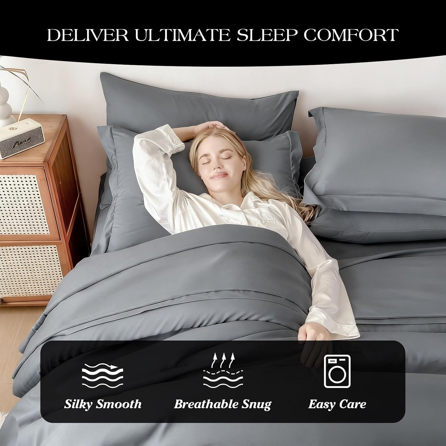 Double Brushed Micorfiber Twin Comforter Set Silver Gray- 7-Piece Bed in a Bag, All-Season Soft Bedding with Sheets & Envelope Pillowcases (68"x88",Twin)