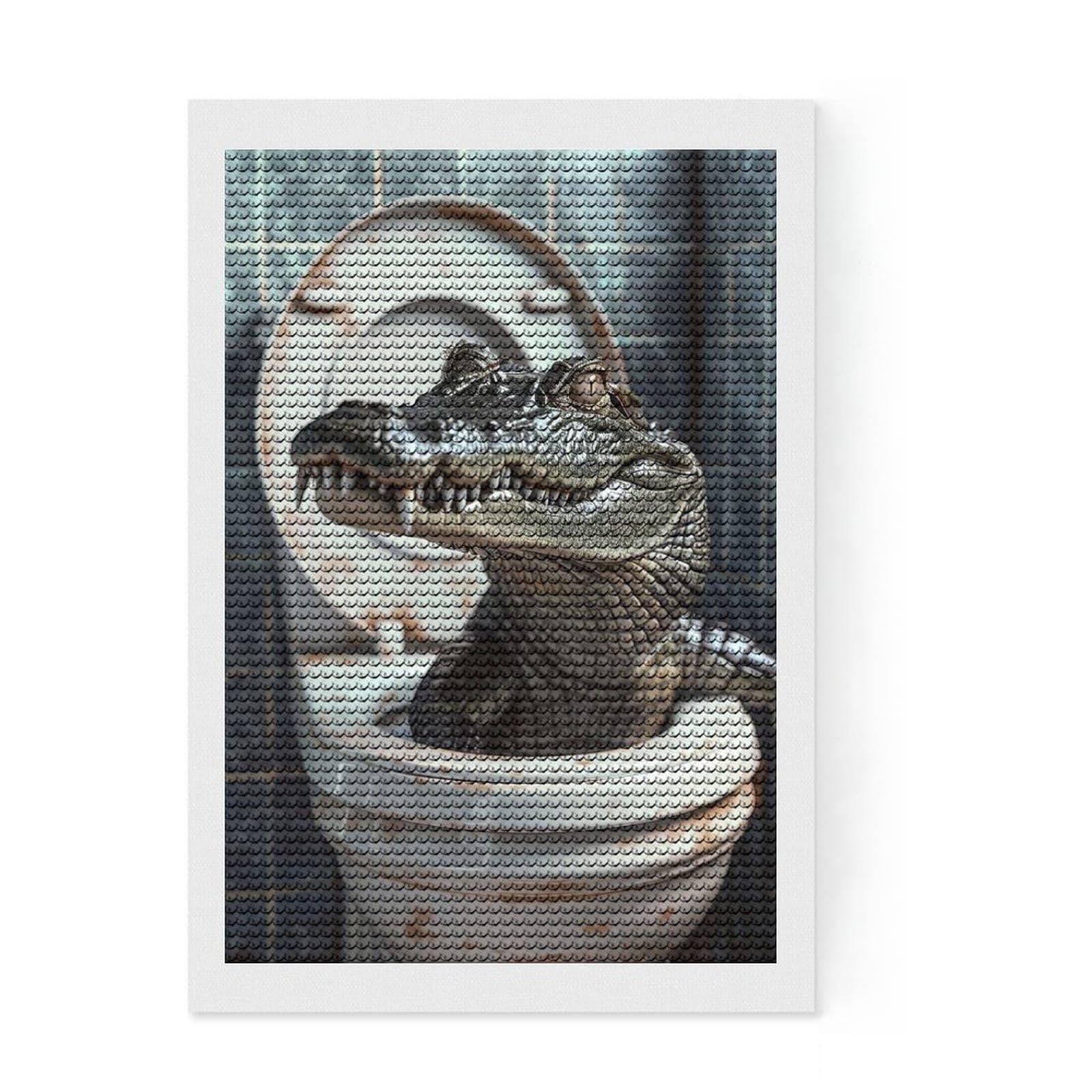 Junmoney Crocodile Alligator Toilet Crystal Diamond Art Kit 8"x12", Festive Craft Gift, Aesthetic Room Decor, with Tool Kit, Creative Gift Idea