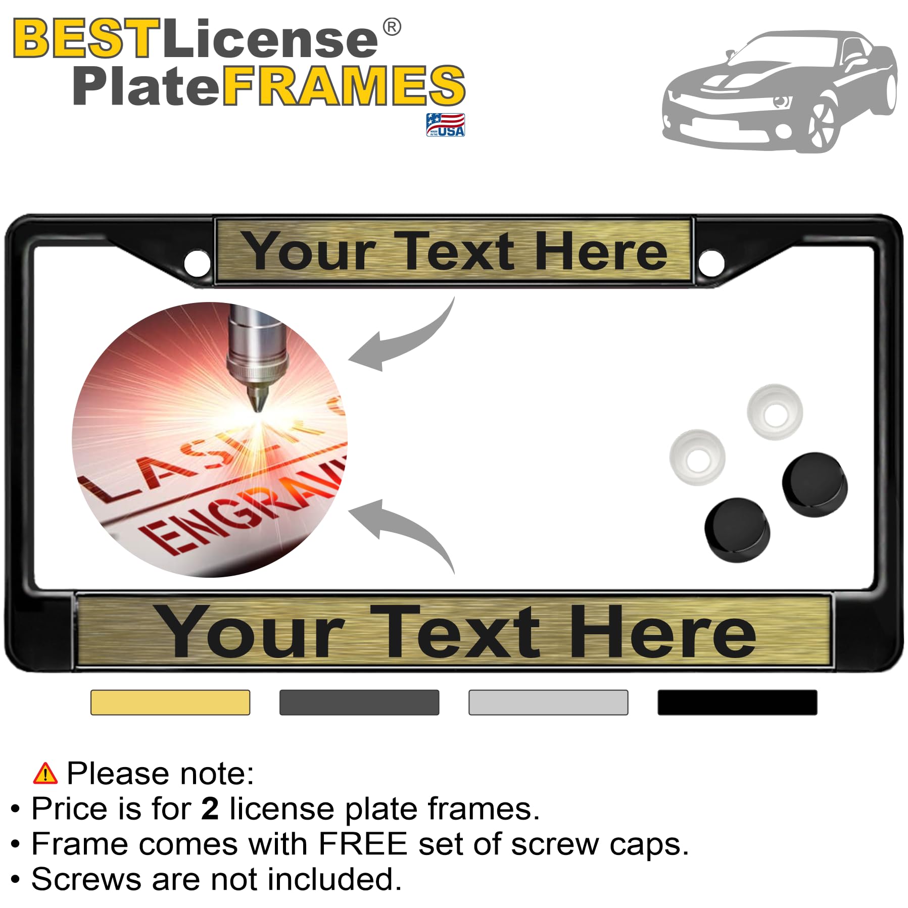 Custom Personalized Metal Laser Engraved Car License Plate Frame with Free caps - Picture 78 of 132