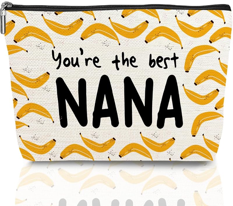 Necessaire jeilink Banana Nana em algodão e linho com zíper metálico, 1 unidade
