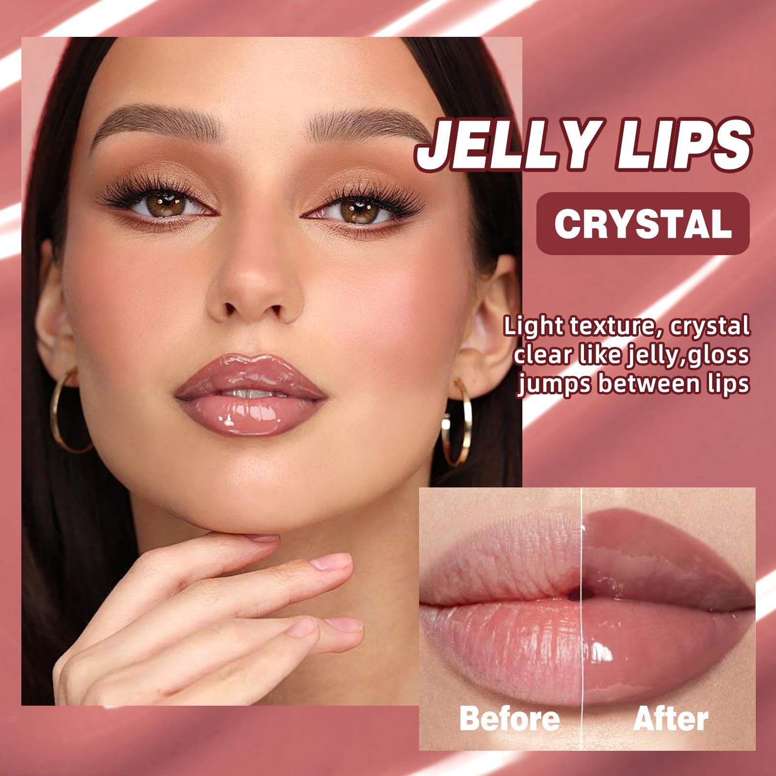 3 Colors Hydrating Lip Gloss Lip Jam, High Shine Glass Finish Glossy Plumping Nude Colors Lipgloss, Lip Jelly Liquid Lipstick for Women - Image 2