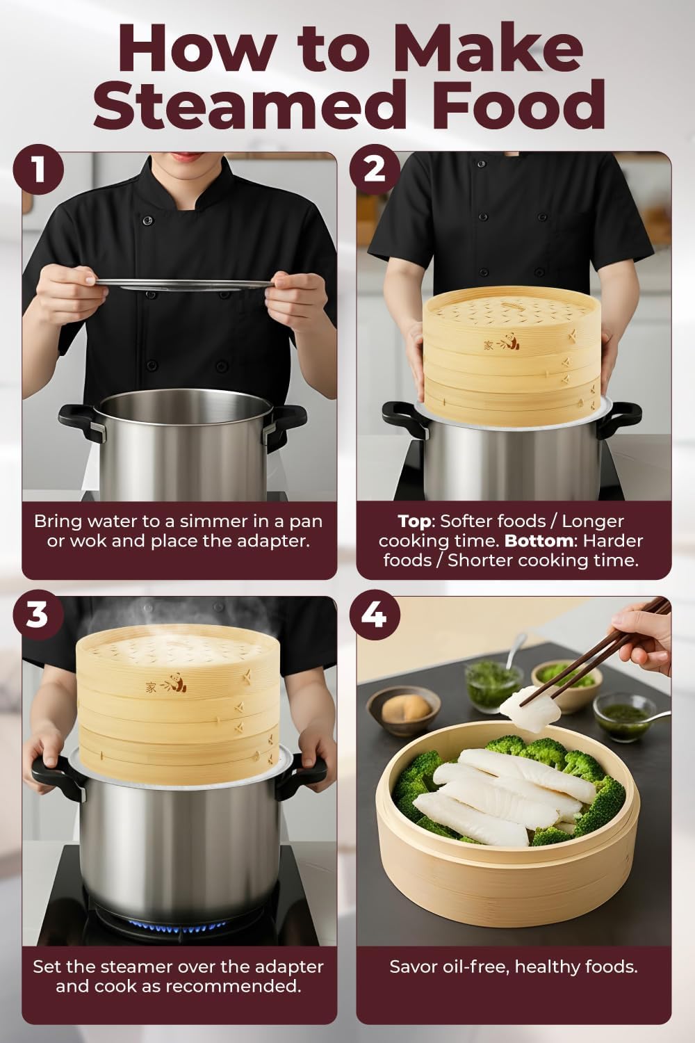 Prime Home Direct Bamboo Steamer Basket 10-Inch | 2-Tier Steamer for Cooking | 50 Liners, Chopsticks, Sauce Dish | Steaming Asian Food, Bao Buns, Chinese, Dim Sum, Dumpling, Rice, Vegetable Steam Pot - Image 8
