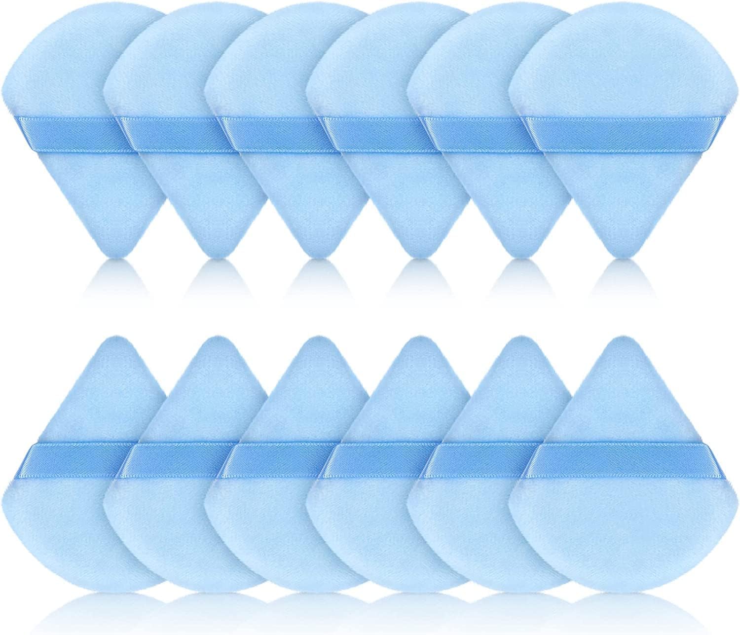 12 Pcs Powder Puff, Triangle Powder Puffs for Pressed Powder, Velvet Setting Makeup Puff Powder Sponge, Reusable Wet Dry Dual-use, Face Make Up Cosmetics Cleansing Beauty Make-up Puff(Blue,Small)