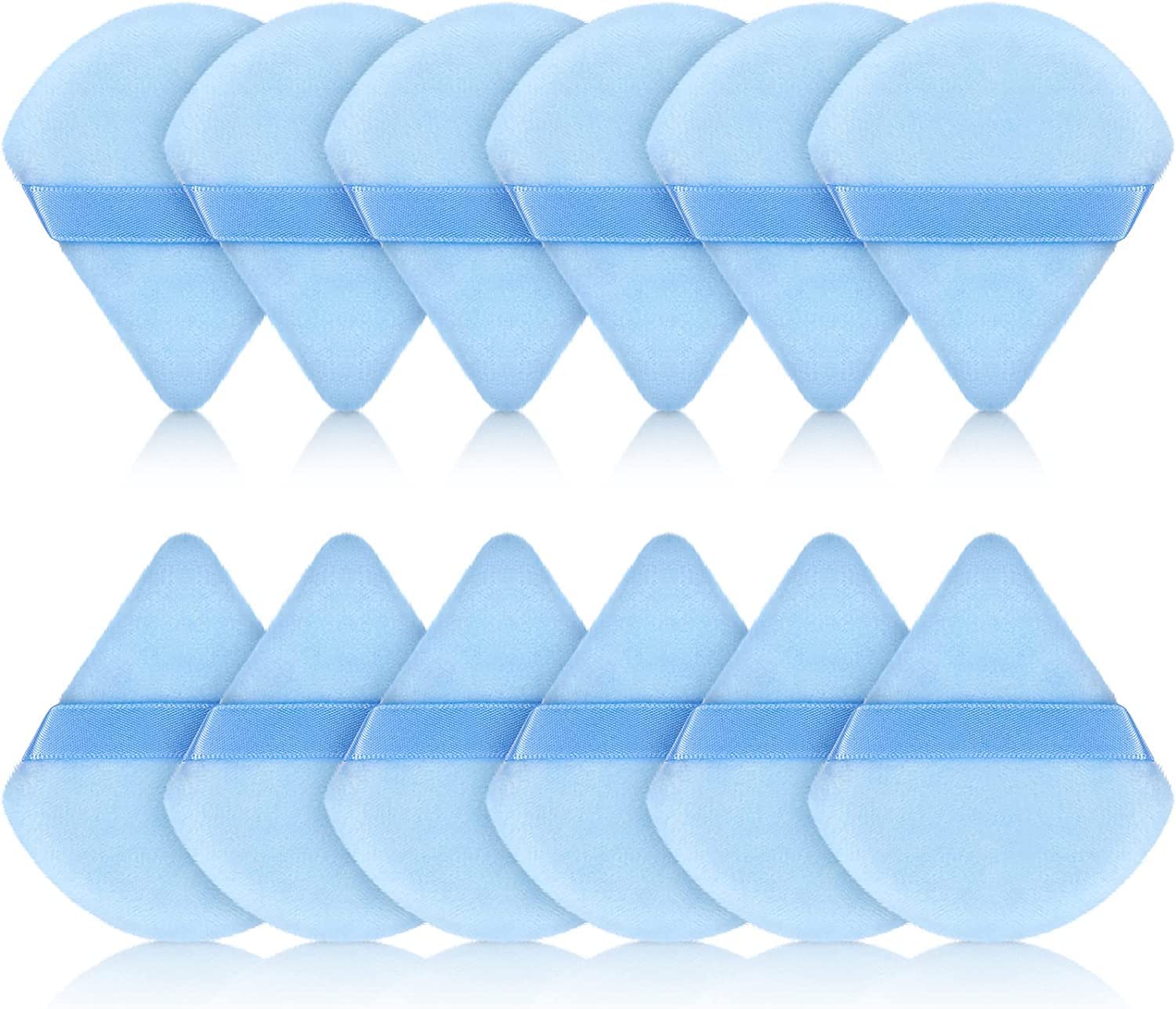 12 Pcs Powder Puff, Triangle Powder Puffs for Pressed Powder, Velvet Setting Makeup Puff Powder Sponge, Reusable Wet Dry Dual-use, Face Make Up Cosmetics Cleansing Beauty Make-up Puff(Blue,Small)
