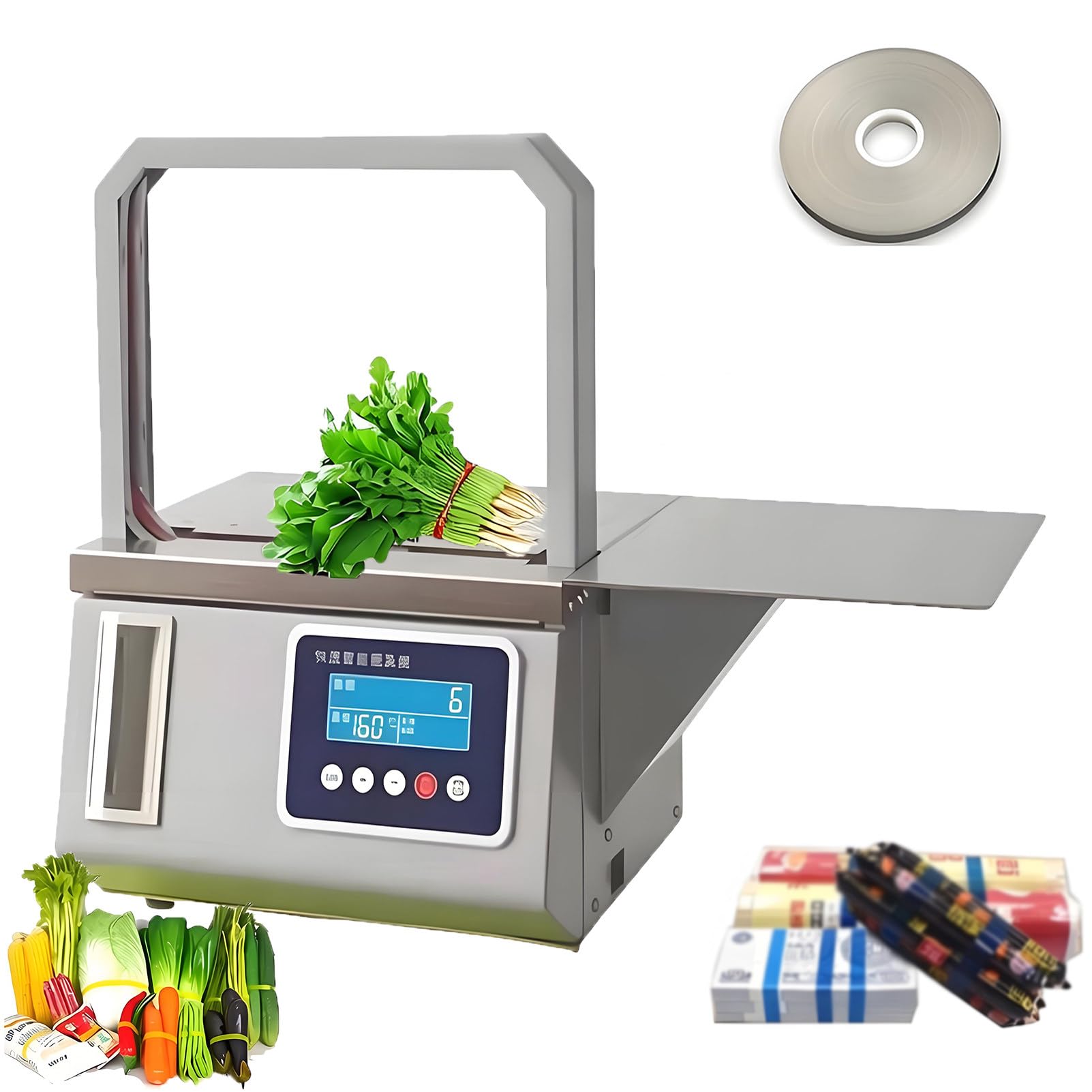 EpyGnom Automatic OPP Strapping Machine, Photoelectric Induction Supermarket Vegetable Bundling Machine with Count, Adjustable Tension, for Daily Packaging Needs