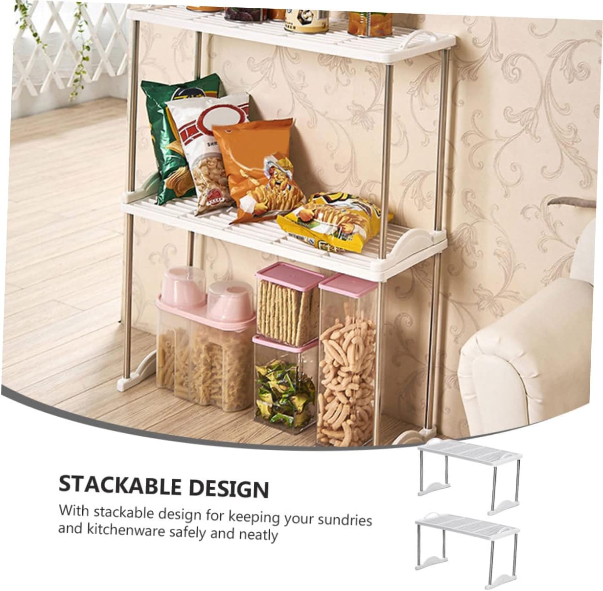2pcs Stackable Storage Stand Metal Kitchen Organizing Rack Multi-Level Shelves for Bathroom and Kitchen Storage