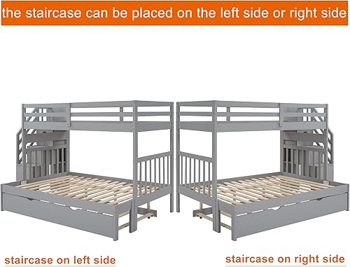 Miniatura 72 de Merax Litera de escalera individual sobre matrimonial con nido, escalera de almacenamiento y barandilla de longitud completa, litera de