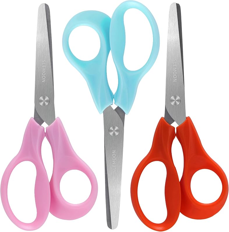 5" Small School Student Blunt Tips Kids Craft Scissors,3 Pack | Sharp Stainless Steel Blades Safety Comfort Grip for Preschool Children Cutting Paper in the Class,School and Home,Blue