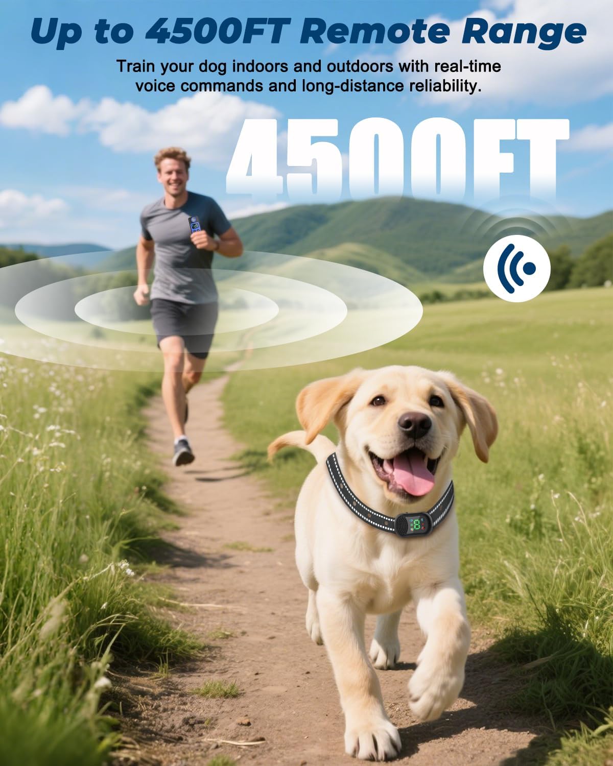 Dog Training Collar with Remote – 4500FT Range E-Collar with Voice, Beep, Vibration, Shock & Flashlight, Waterproof Rechargeable Dog Shock Collar for Small Medium Large Dogs