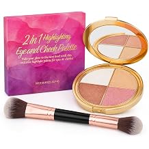 4-In-1 Makeup Palette for Eyes & Cheeks, Highlighter Blush Eyeshadow Palette, Silky Blendable Face Palette with Shimmer & Matte Shades, Travel Friendly All in One Makeup Kit for Women
