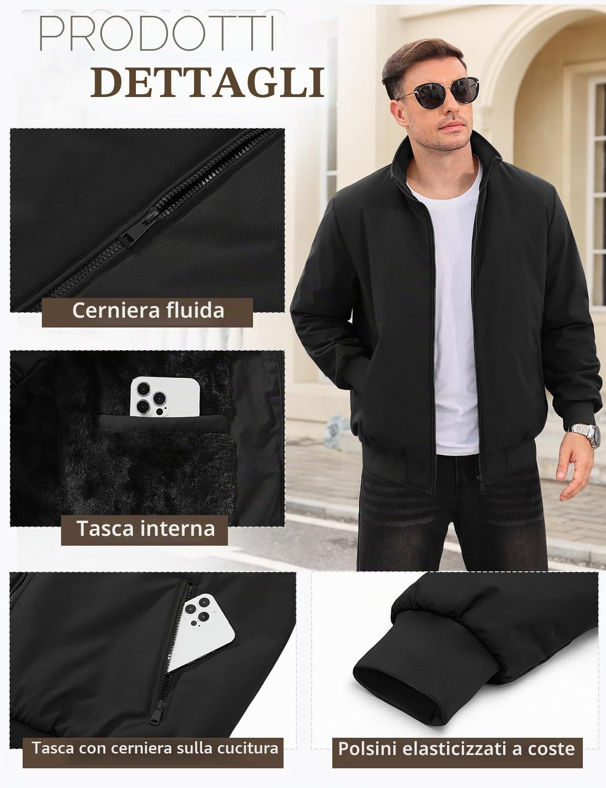 Xnova Giubbotto Invernale Uomo Leggero Giacca Bomber Uomo Militare Impermeabile Caldo Giubbino in Pile Antivento Casual Jacket Giubbotto da Lavoro con Zip e Tasche