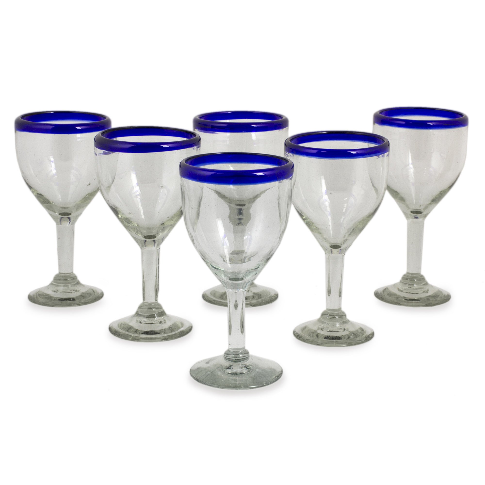 NOVICA72189 'Blue Can-Cun' Wine Goblets, Glass