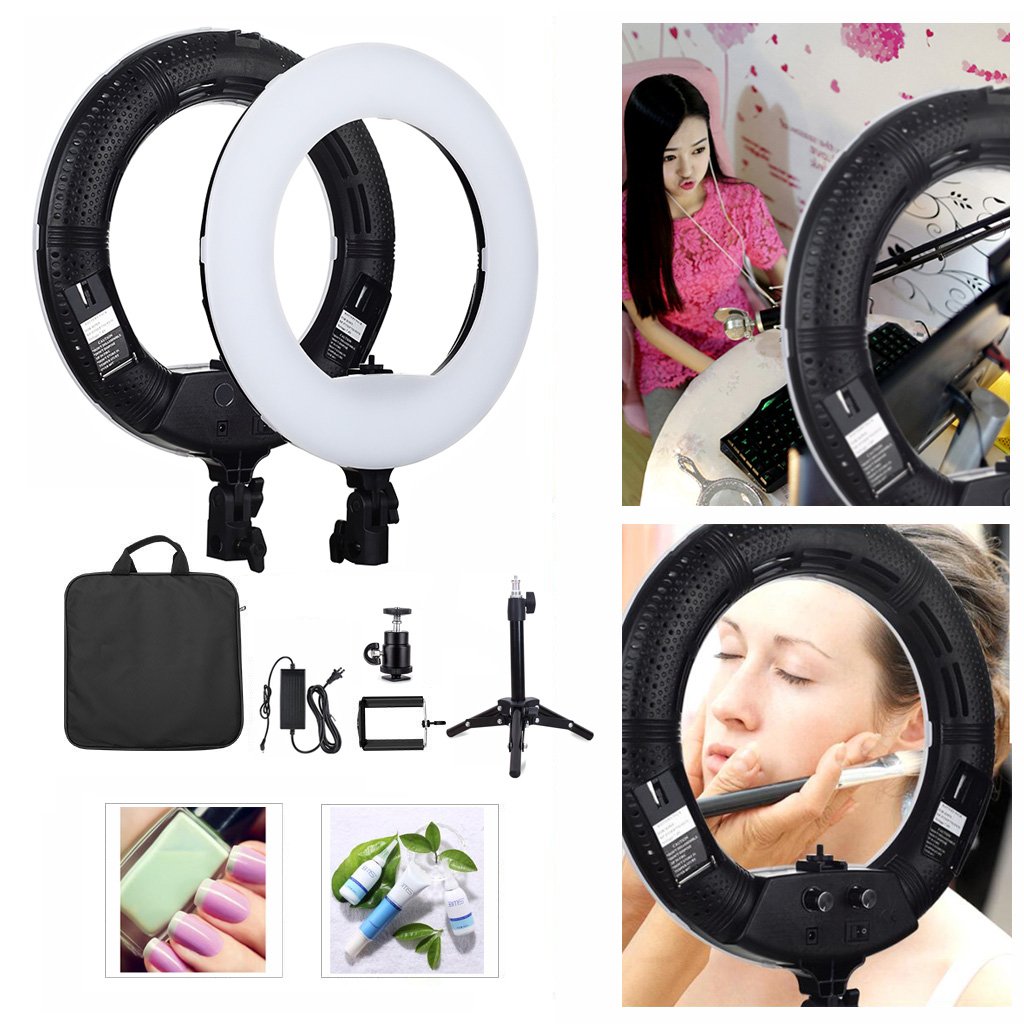 Yidoblo12" Dimmable Bi-Color LED Light Ring FS-390II Kit with Mini Table Stand, Carrying Bag, Photo Holder for Portrait Selfie YouTube Photo Video Studio Photography Lighting
