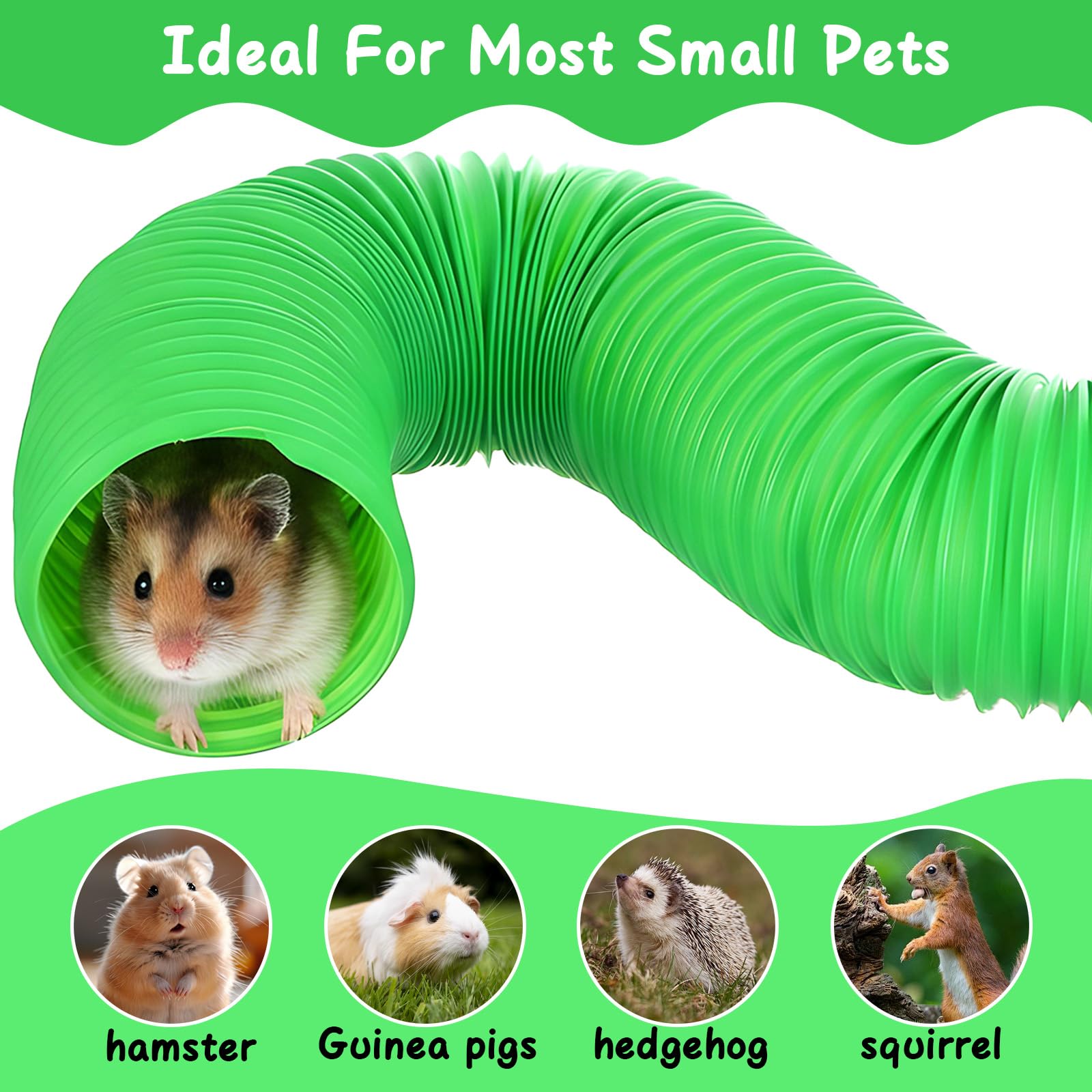 Hamstertunnel, faltbar, Kunststoffrohrspielzeug & Versteck für Hamster, Mäuse, Ratten, Frettchen, Meerschweinchen und andere Kleintiere, 4 Stück (Blau, Grün, Rosa, Weiß)