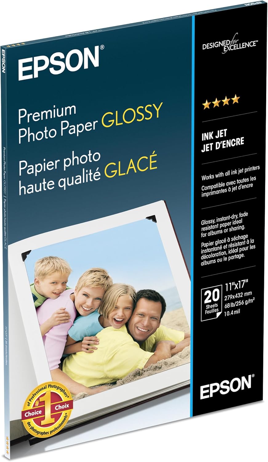 epson premium photo paper glossy (11x17 inches, 20 sheets) (s041290),white 11x17 inches 20 sheets photo paper