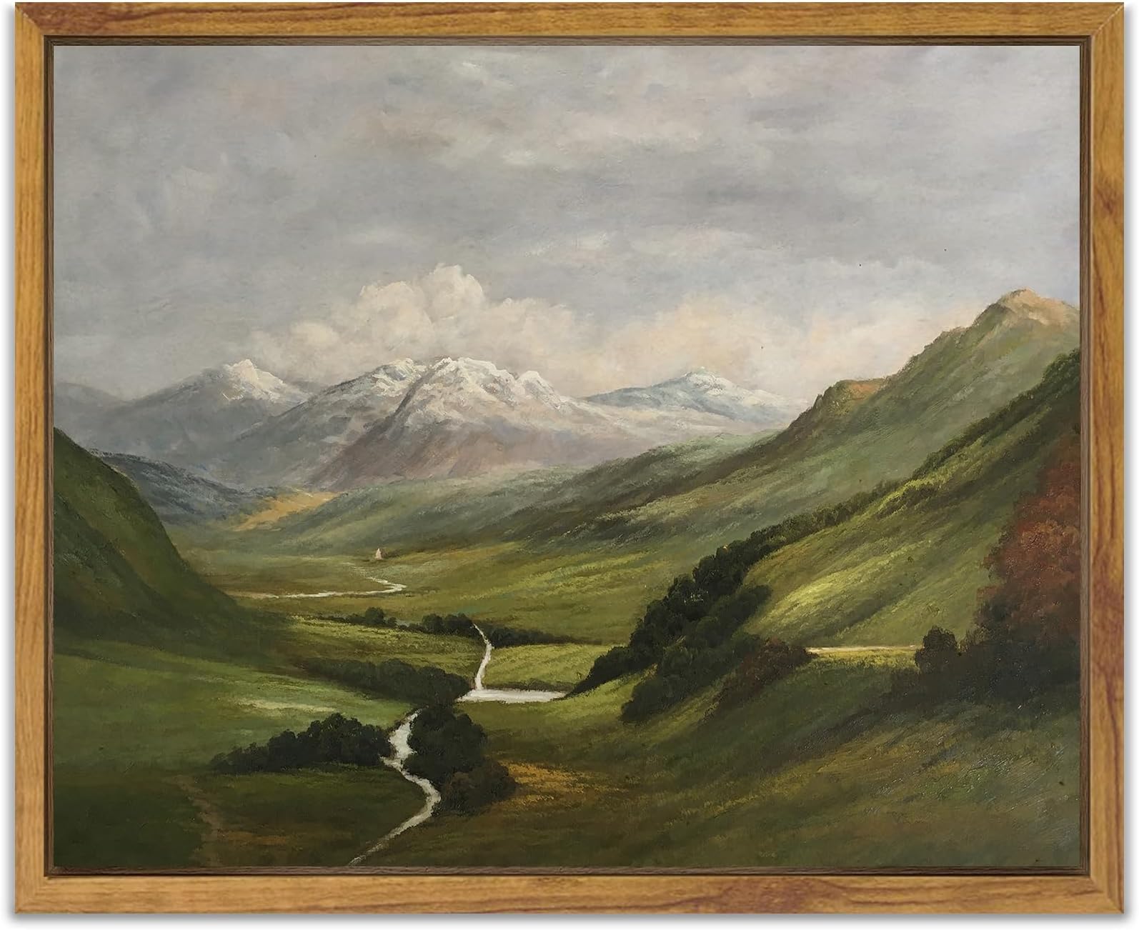 SHENIFY Landscape Vintage Framed Canvas Wall Art Classical Mountain Range Valley Prints Farmhouse Kitchen Office Decor - 8x10in Natural Framed
