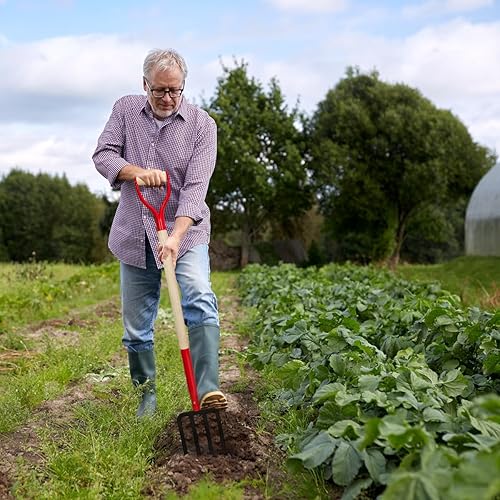 Miniatura 6 de Tenedor de jardín resistente para excavar, tenedor de 4 dientes para abono de jardinería, tenedor de jardín con mango de madera, 45 pulgadas