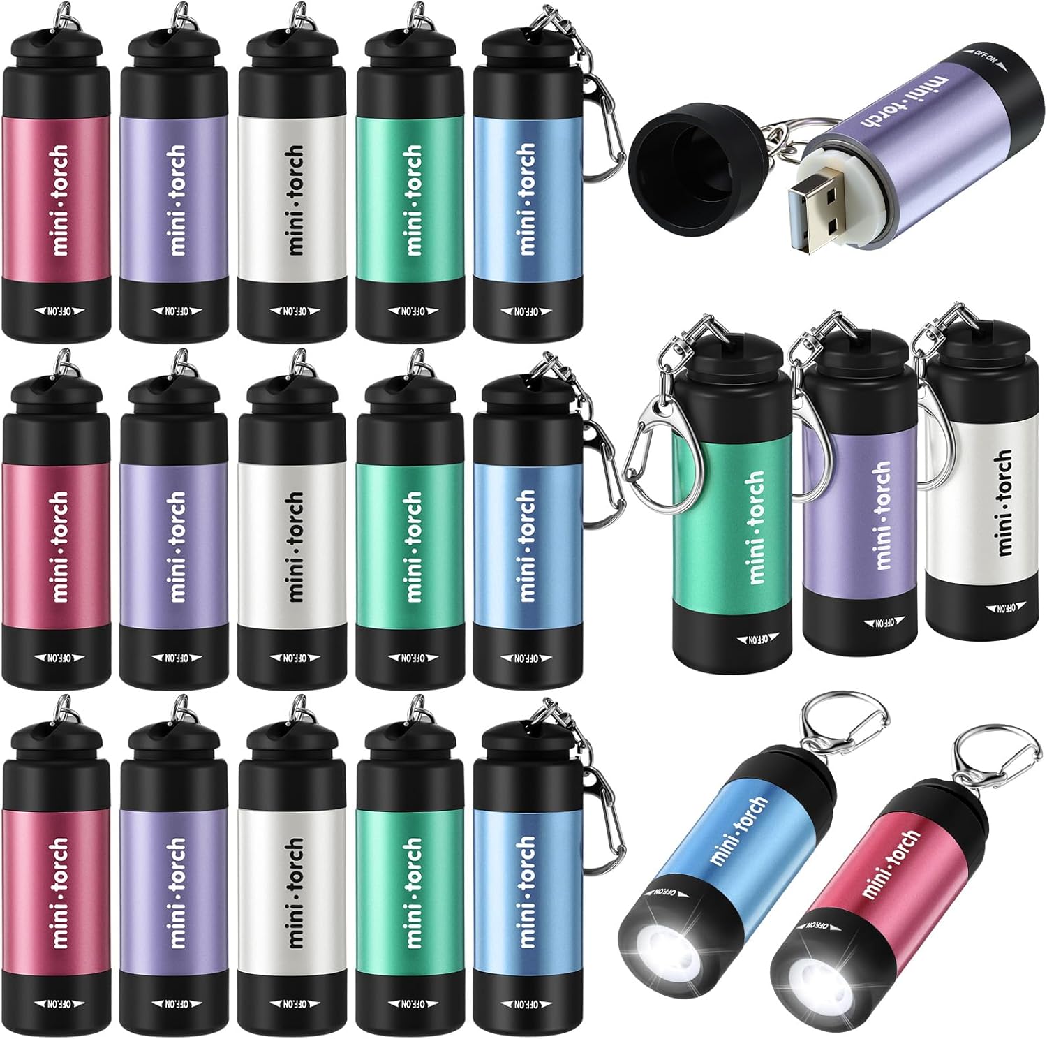 Mudder Mini Keychain Flashlight USB Torch Rechargeable Colorful LED Flashlight High Powered Keychain Lamp Bulk Handheld Waterproof Pocket Light for Emergency Camping Hiking